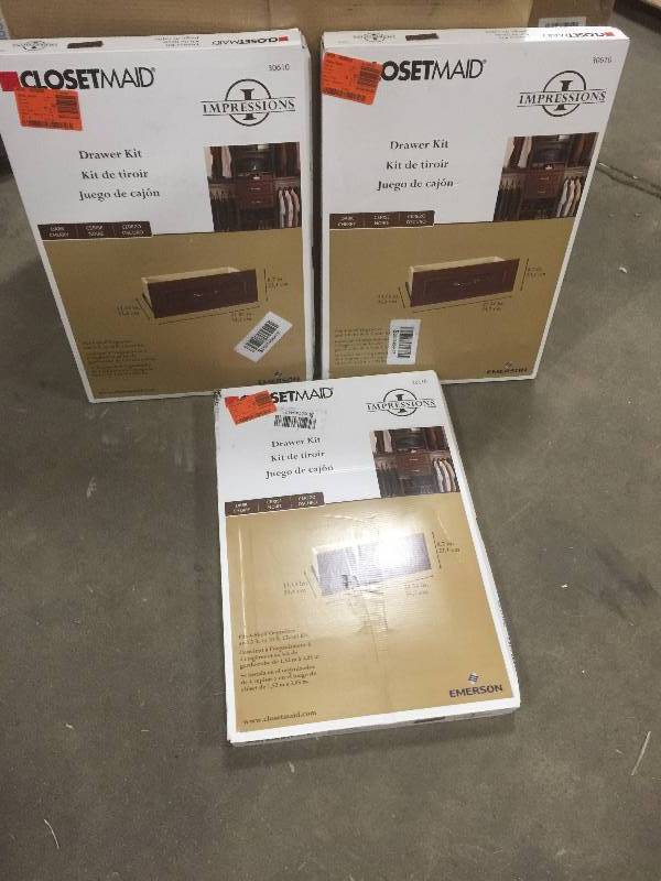 lot 66 image: Lot of 3 ClosetMaid Impressions 25 in. Dark Cherry Wide Drawer Kit