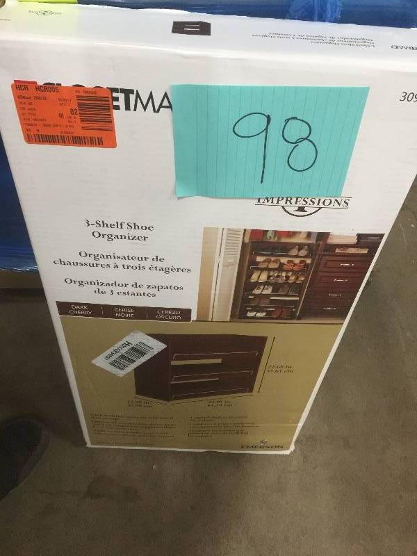 lot 98 image: ClosetMaid Impressions 3-Shelf Shoe Organizer in Dark Cherry