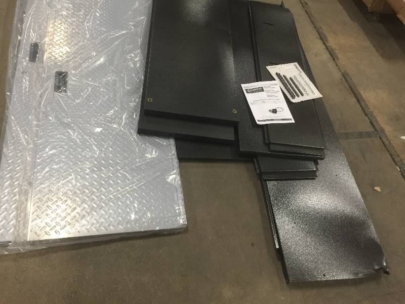 lot 15 image: Gladiator Ready to Assemble 72 in. H x 48 in. W x 18 in. D Steel Freestanding Garage Cabinet in Silver Tread damage box please revie the pictures are New