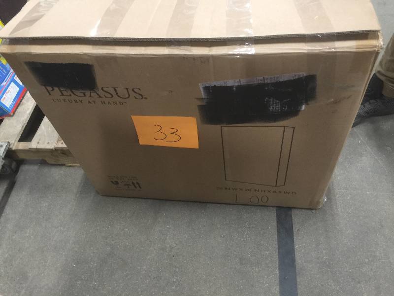 lot 33 image: Pegasus 20 in. W x 26 in. H x 5-12 D Framed Bathroom Recessed or Surface-Mount Bathroom Medicine Cabinet in Oil Rubbed Bronze open box never used