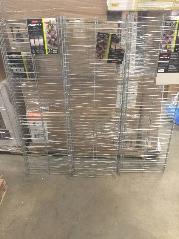 lot 78 image: Lot of 3  ClosetMaid SuperSlide 5 ft. to 8 ft. Metal White Closet Organizer Kit Model#  5636  