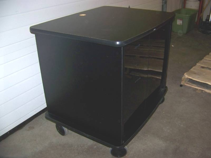 lot 136 image: Black, TV  Equipment Cart with Enclosed Shelf Area on Wheels
