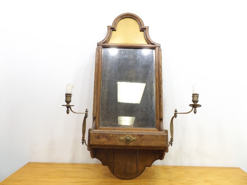 lot 6 image: Antique Wood Brass Candle Light Train Caboose Mirror