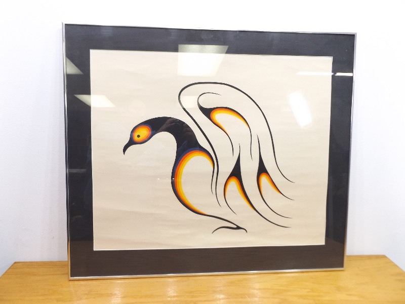 lot 36 image: Metal Framed Inuit Art by Clemence Wescoupe Print