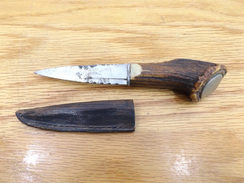 lot 41 image: Vintage J. Nowill & Sons Bone Handle Boot Knife with Leather Sheath