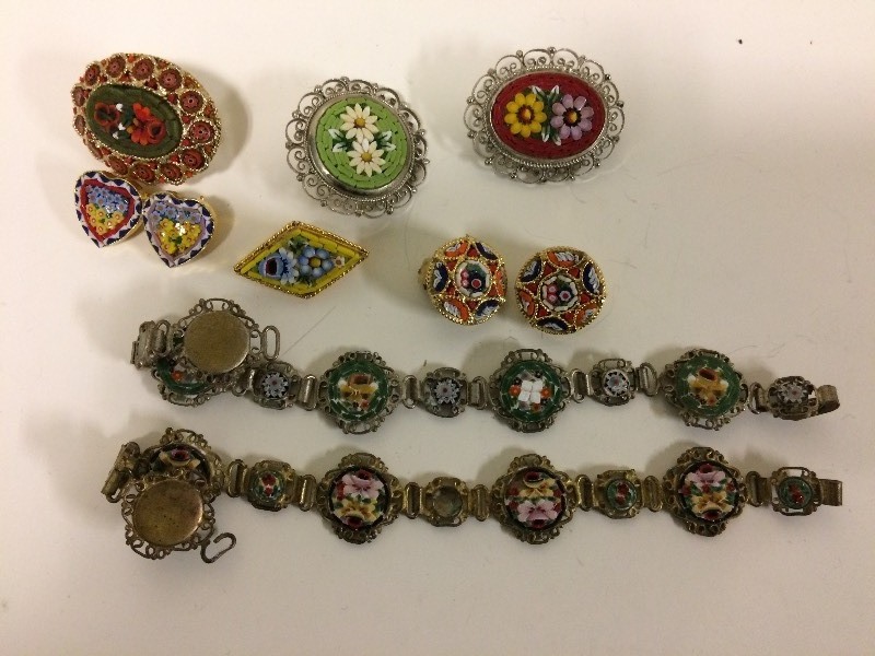 Vintage Jewelry Mosaic Bracelets Earrings BroochesPins