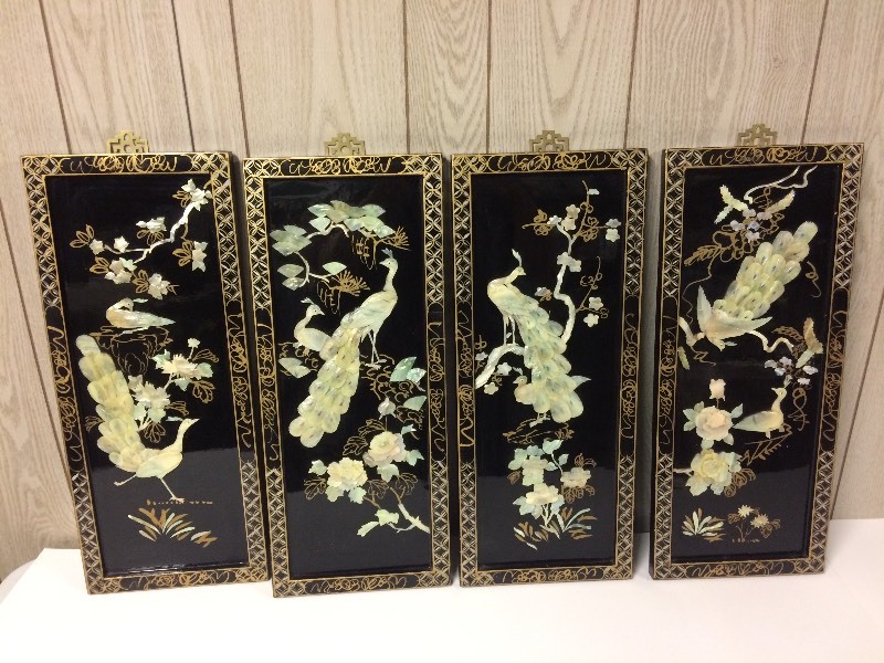 4 Vintage Asian Black Laquer Pictures