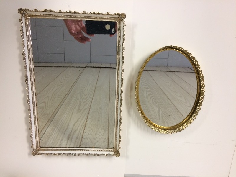 2 Vintage Vanity Dresser Mirrors Trays