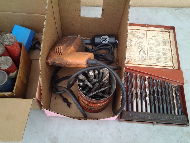 38 Inch Electric Drill, Dremmel, Large Lot Drill Bits & Indexes Including Concrete Bits