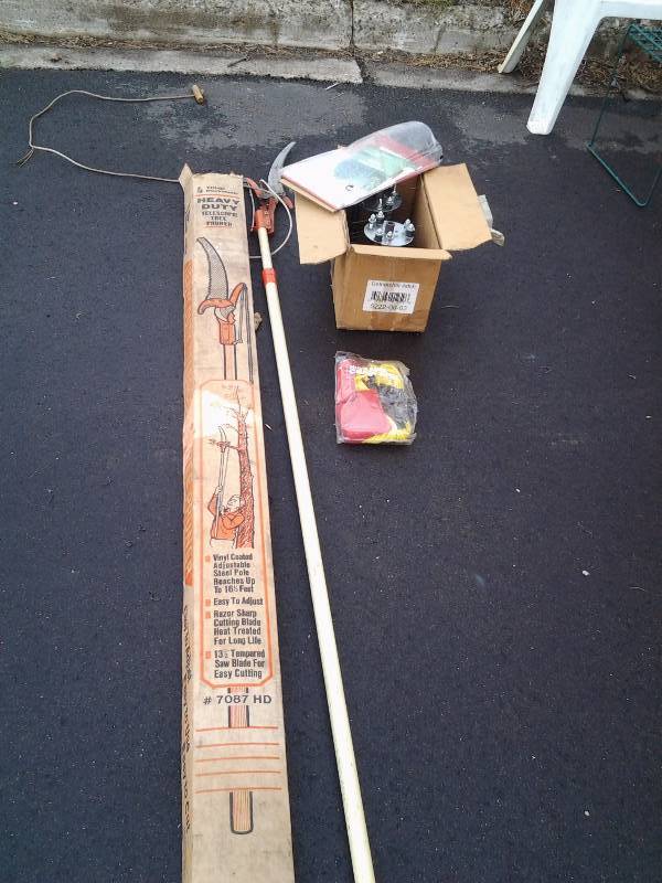 Telescoping Tree Pruner, High Limb Throw Saw, New De-Thatching Attachment For Tiller With Manual In Box