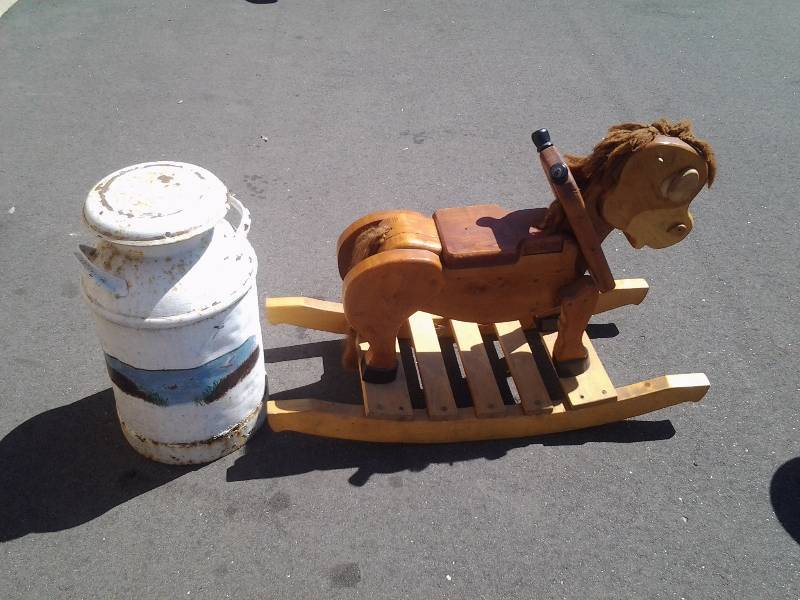 lot 21 image: Wood Rocking Horse, Old Milk Can With Lid