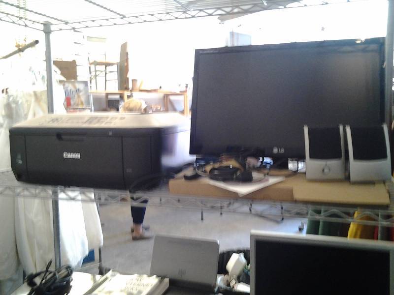lot 38 image: LG Flat-Tron EW224 Flat Screen Monitor, Canon Printer, Dell Keyboard, Computer Speakers