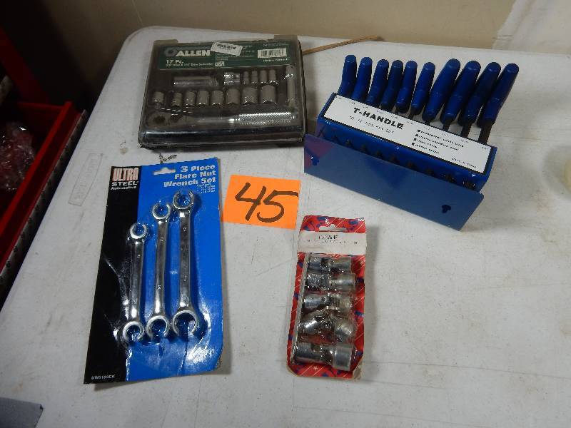 Allen 38 and 14 in Socket Set T handle 10 piece hex key set 3 piece flare nut set 38 drive Flex sockets
