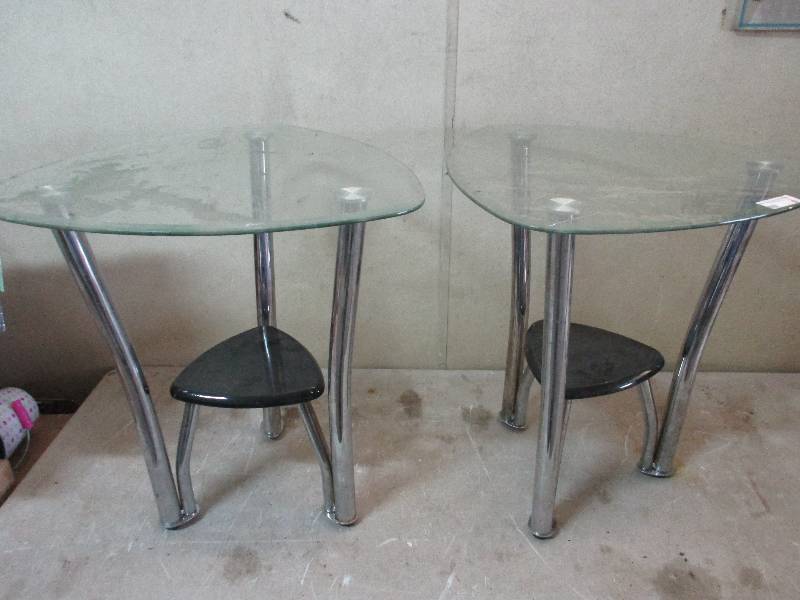 lot 57 image: 2 glass end tables - in good shape just need to be cleaned