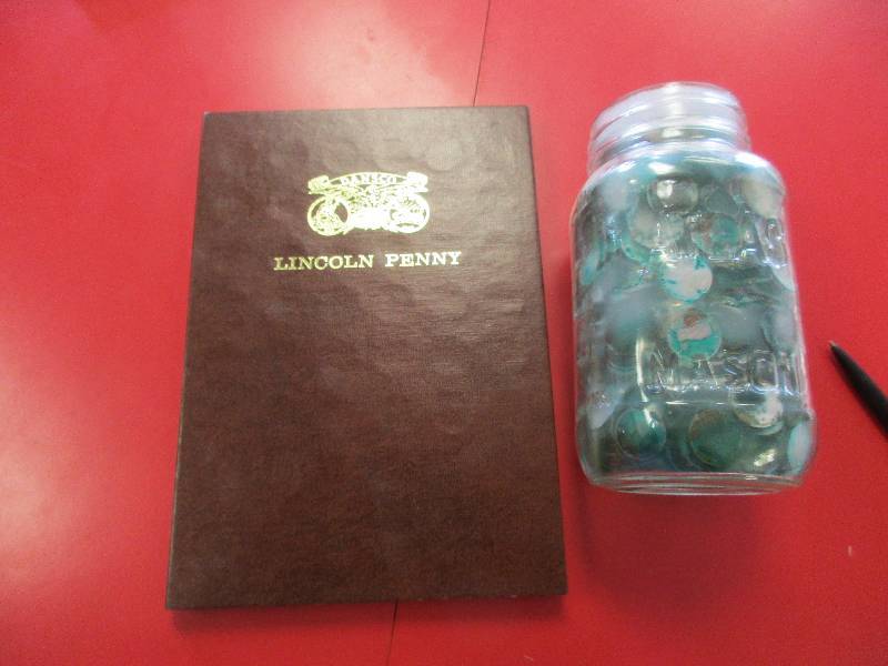 lot 1-3 image: BOOK OF LINCOLN PENNIES AND JAR OF PENNIES