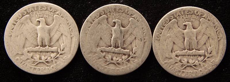 GROUP OF 3 WASHINGTON SILVER QUARTERS 1936, 1937, & 1939