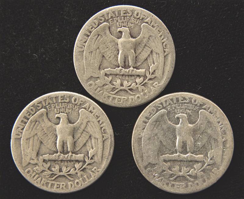 GROUP OF 3 WASHINGTON SILVER QUARTERS 1939, 1940, & 1941