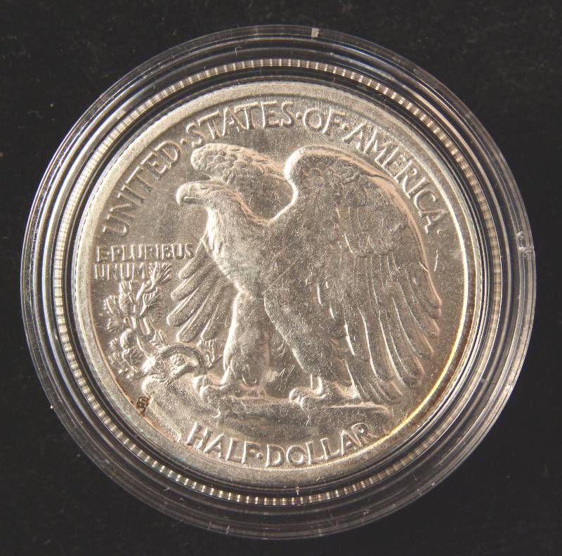 1944-S WALKING LIBERTY SILVER HALF DOLLAR AU IN AIRTITE HOLDER