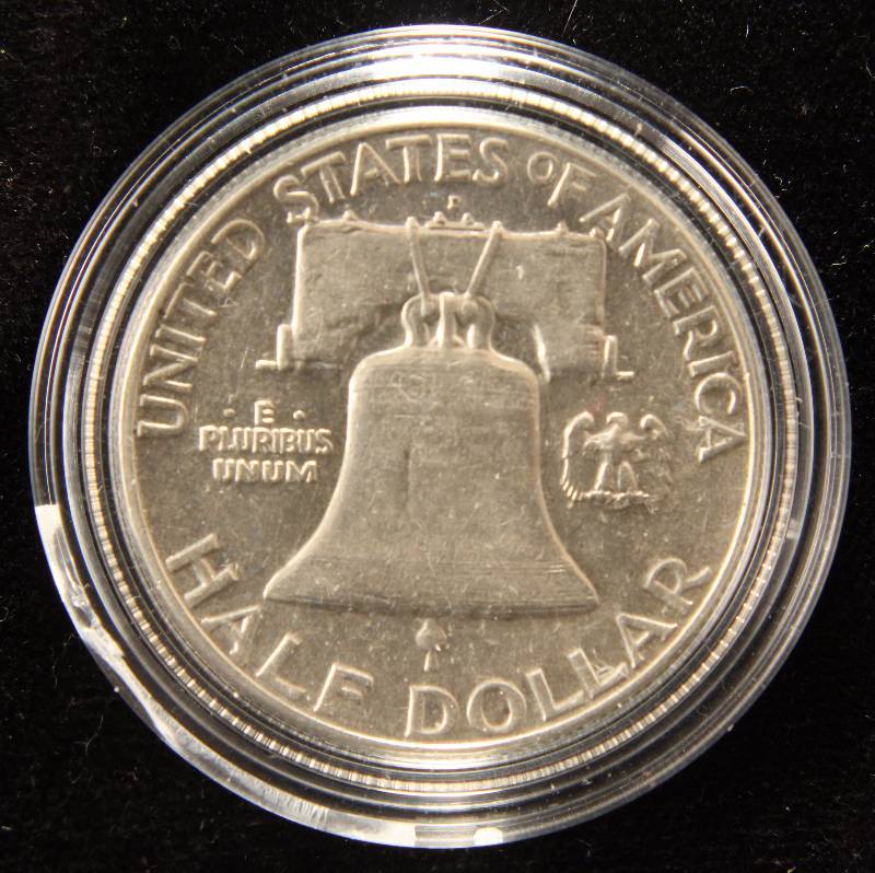 1963-D FRANKLIN SILVER HALF DOLLAR AU IN AIRTITE HOLDER