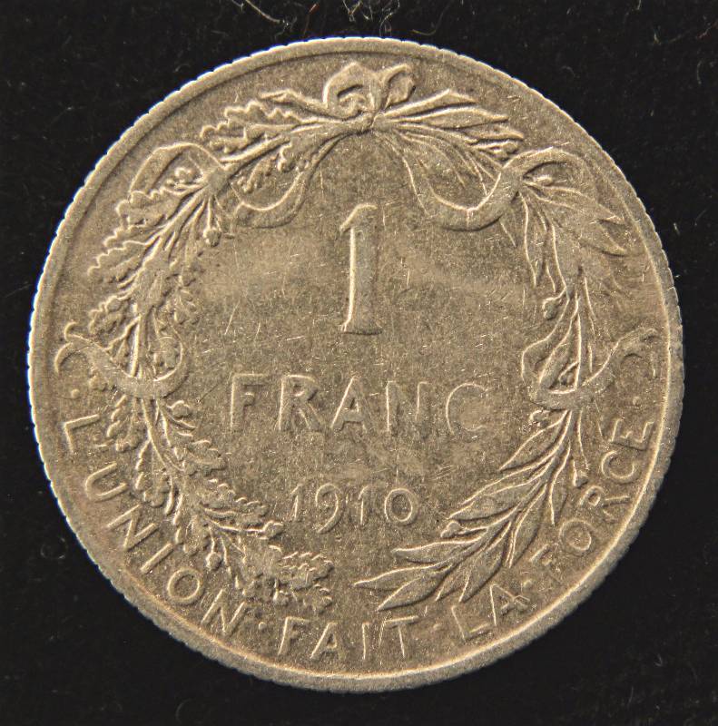 1910 FRENCH ONE FRANC (5G, 83.5% SILVER)