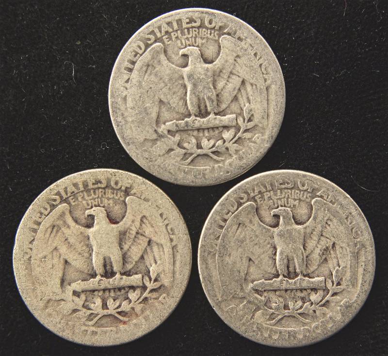 GROUP OF 3 WASHINGTON SILVER QUARTERS 1934, 1935, & 1936