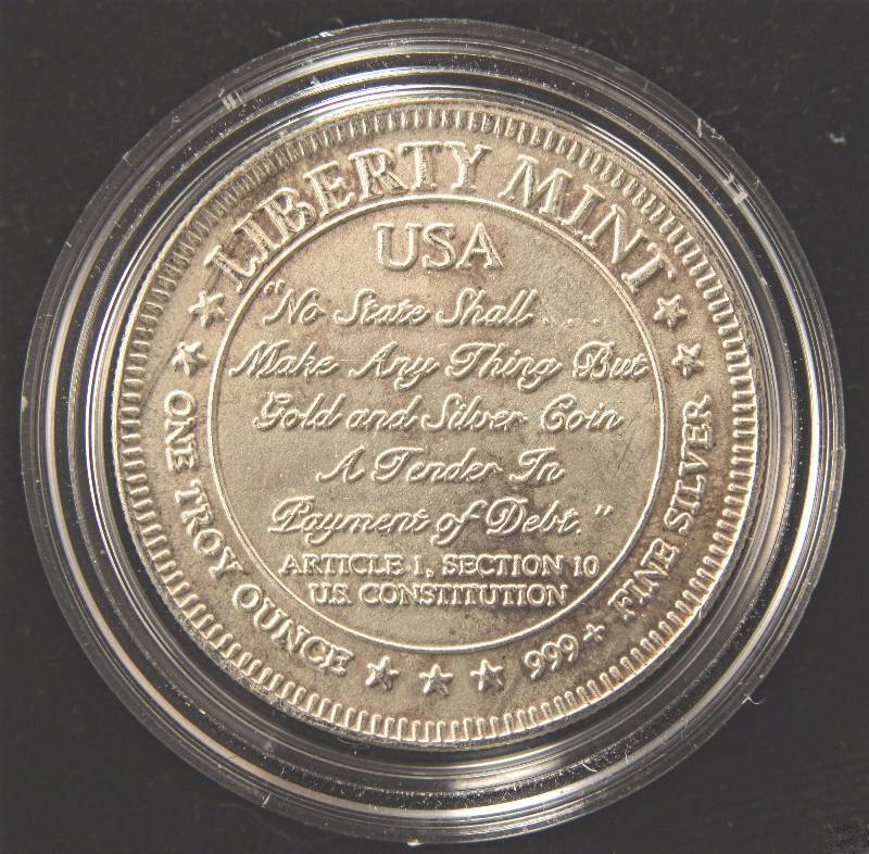 1 TROY OZ. .999 FINE SILVER LIBERTY MINT NO STATE SHALL... IN AIRTITE HOLDER