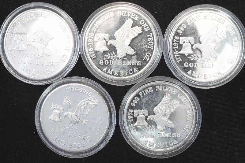 5 TROY Oz. .999 FINE SILVER (5 x 1oz) VINTAGE ROUNDS IN AIRTITE HOLDERS