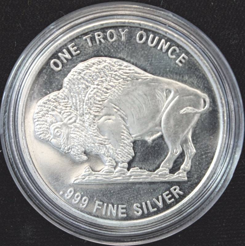 1 TROY OZ. .999 FINE SILVER INDIAN BUFFALO IN AIRTITE HOLDER