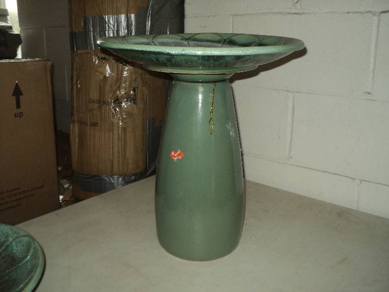 ceramic bird bath, 16 in tall, 14 i...