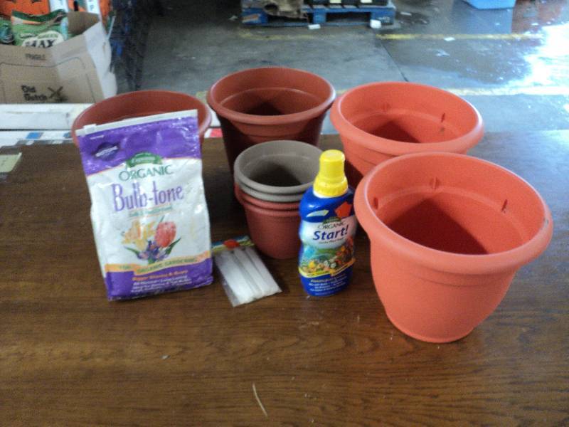 planters, organic plant food...