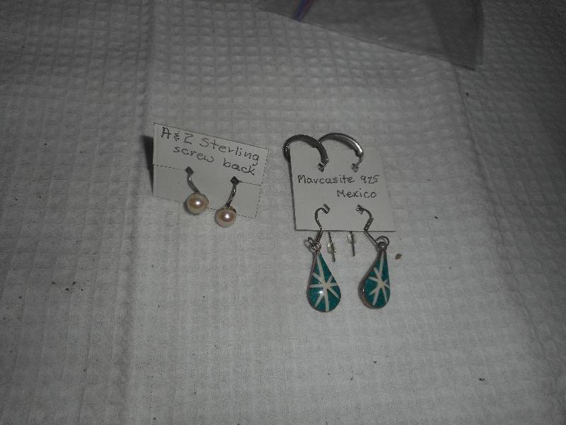 A TO Z STERLING SCREW BACK EARINGS AQND MARCASITE MEXICAN EARINGS