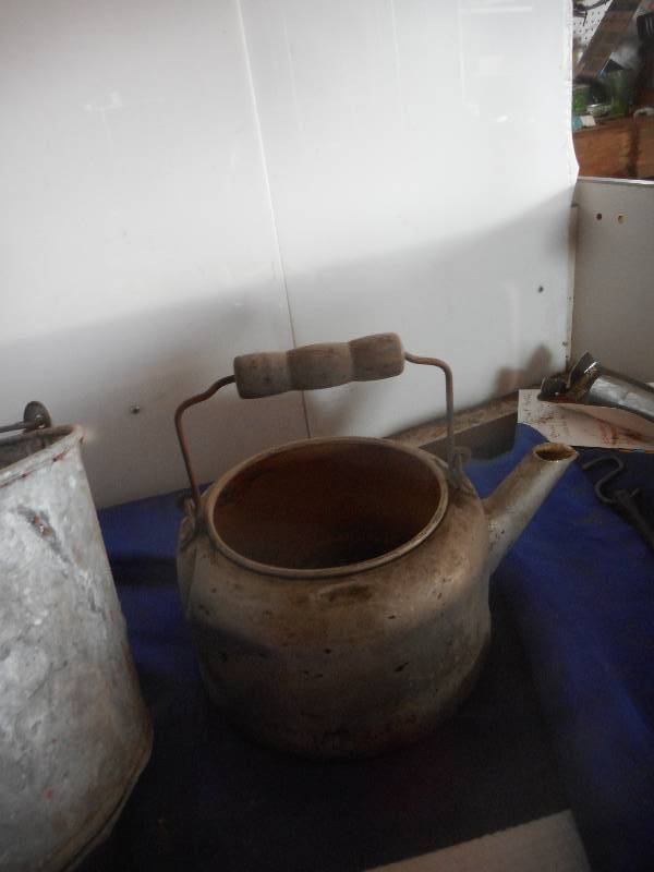 ANTIQUE PAIL , TEAPOT, OIL CAN