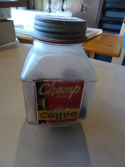 lot 28 image: Champ coffee vintage glass jar with...