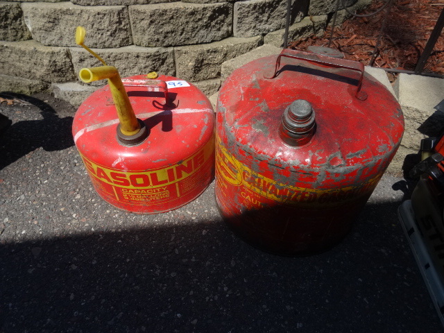 lot 95 image: 5 gal and 2 12 gal metal gas cans...