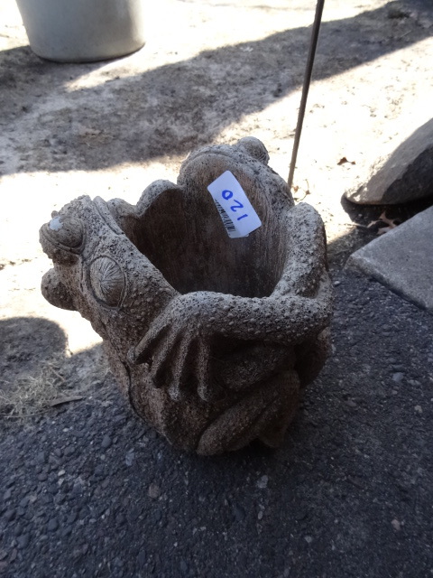 lot 120 image: Concrete frog planter...
