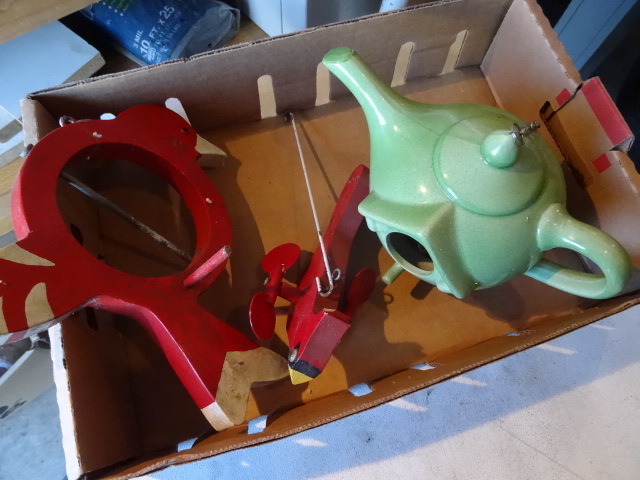 lot 259 image: Ceramic bird house. Suet feeder. Ca...