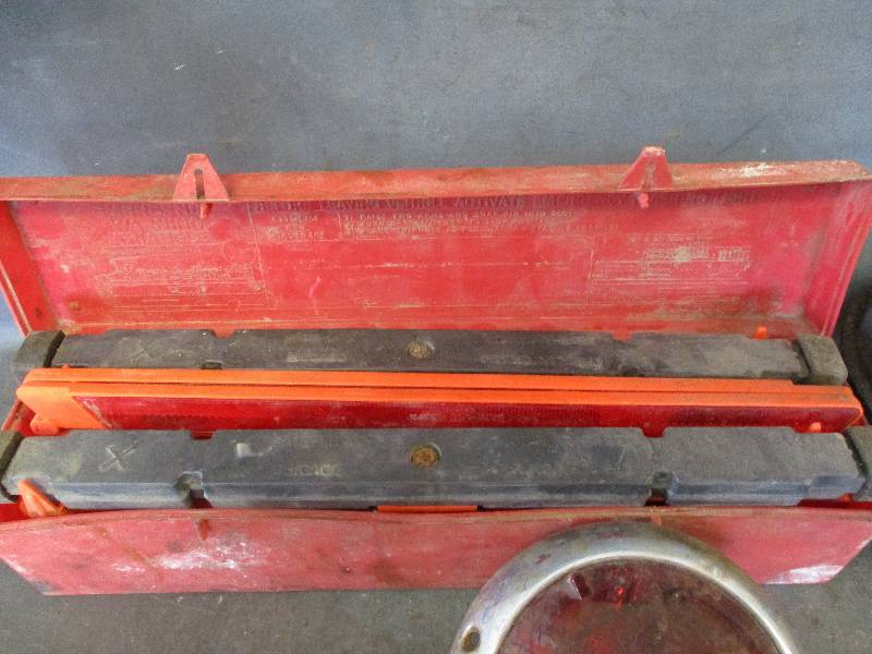 lot 54 image: Warning Triangle, Vintage Road Flare, Vintage Signal Light