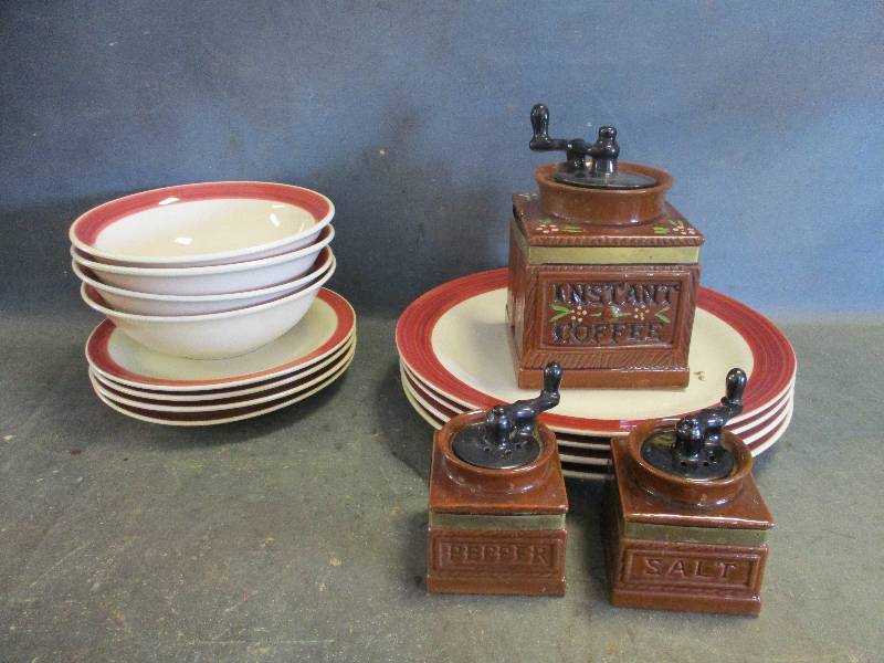 lot 78 image: Stoneware Dishes and Salt and Pepper Shakers