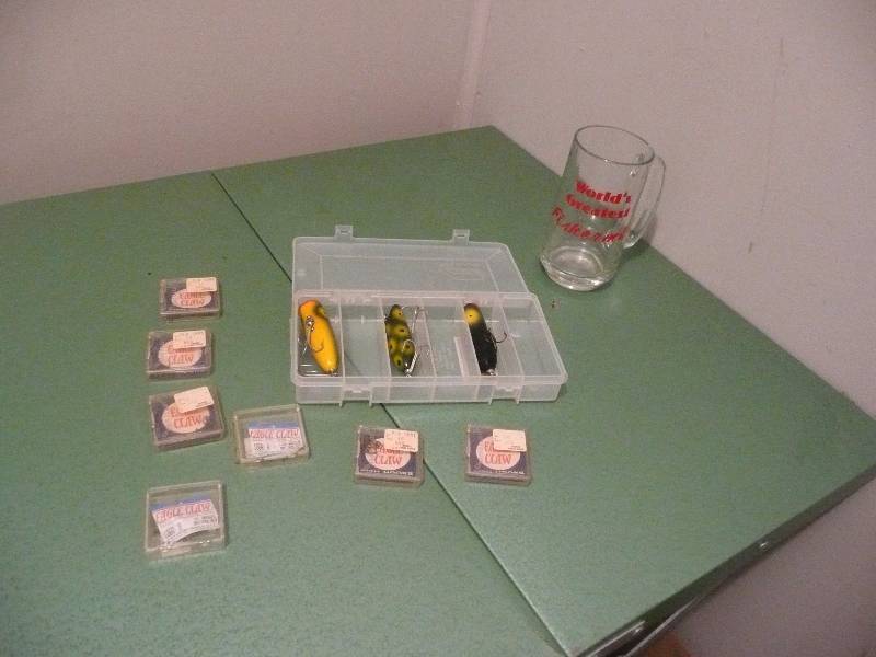 lot 22 image: Vintage Lures, Hooks from the old Coast To Coast Hardware Store, Worlds Greatest Fisherman Glass - See Pictures