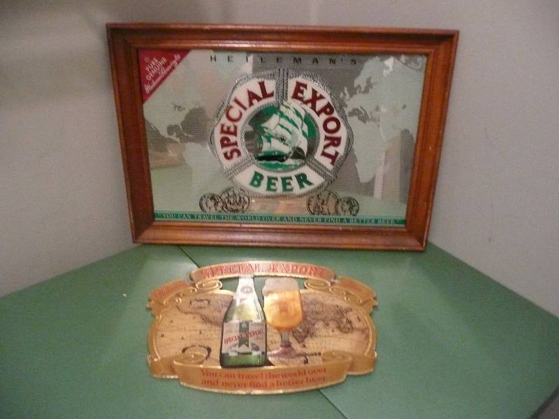 lot 41 image: Special Export Mirror, 21wide 15high WVintage Foil Special Export Sign 14wide 11high