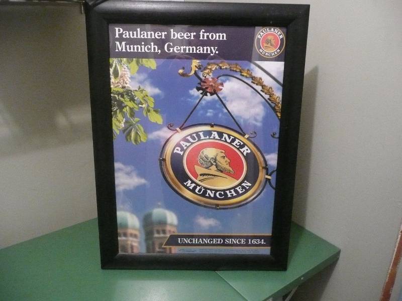 lot 42 image: Paulaner Beer Bar Framed Sign - Approx 21wide 28high