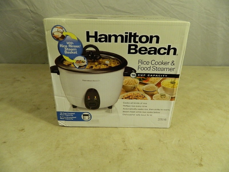 lot 12 image: New Hamilton Beach Rice Cooker and Food Steamer