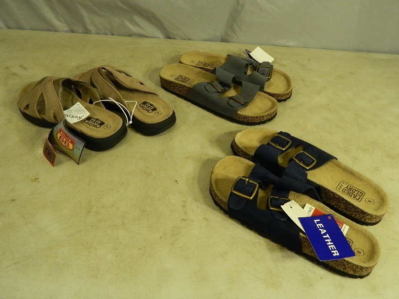lot 39 image: 3 New Pair of Womens Leather Sandals