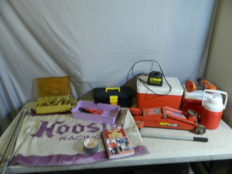 lot 51 image: Coolers, Tools, Auto Jack, Etc