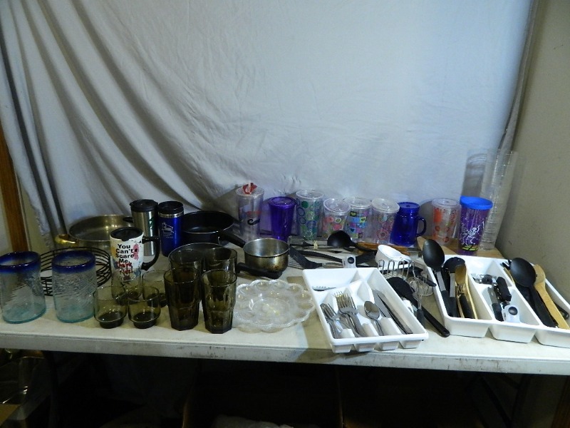lot 168 image: Tervis Type Glasses, Silverware, and More