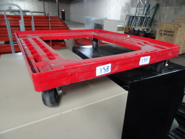 lot 138 image: 4 wheel poly cart. 26 x 30. Qty 5. ...