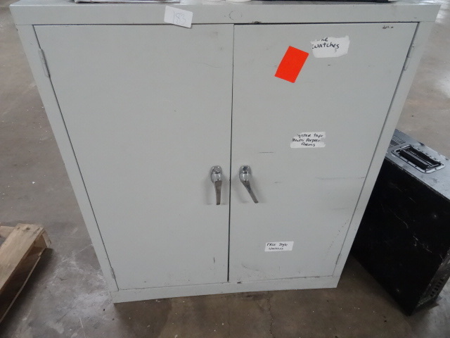 lot 183 image: 2 door metal cabinet. 2 shelves. 36...
