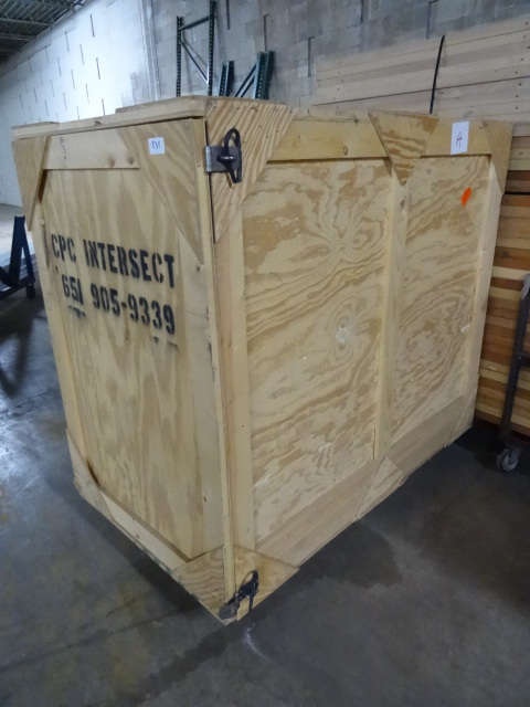 lot 132 image: Wood shipping crate on wheels. One ...