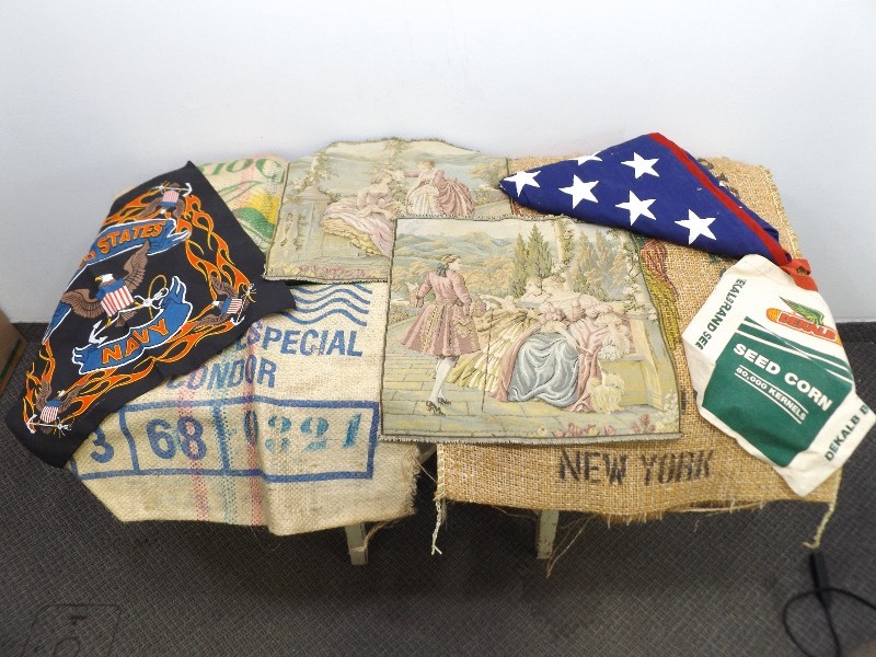 lot 7 image: Lot of Vintage Sacks, Tapestries, US Flag, etc. 