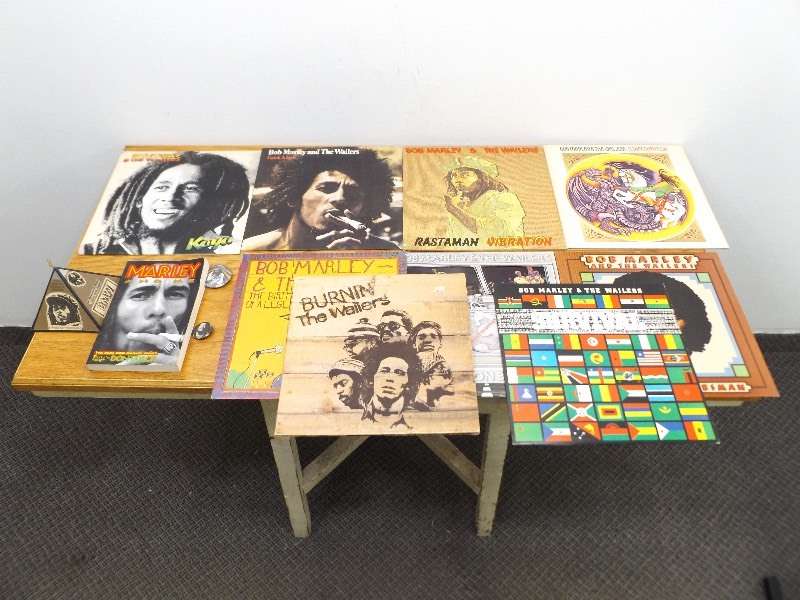 lot 8 image: Lot of Vintage Bob Marley Vinyl Records, and Collectibles